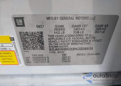 2017 Buick Enclave Leather из США, поврежденный, VIN 5GAKRBKD3HJ328935